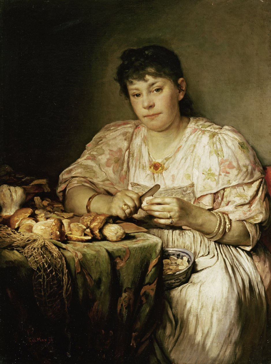 Ernestine von Max, kunstnerens kone, skreller sopp av Gabriel von Max