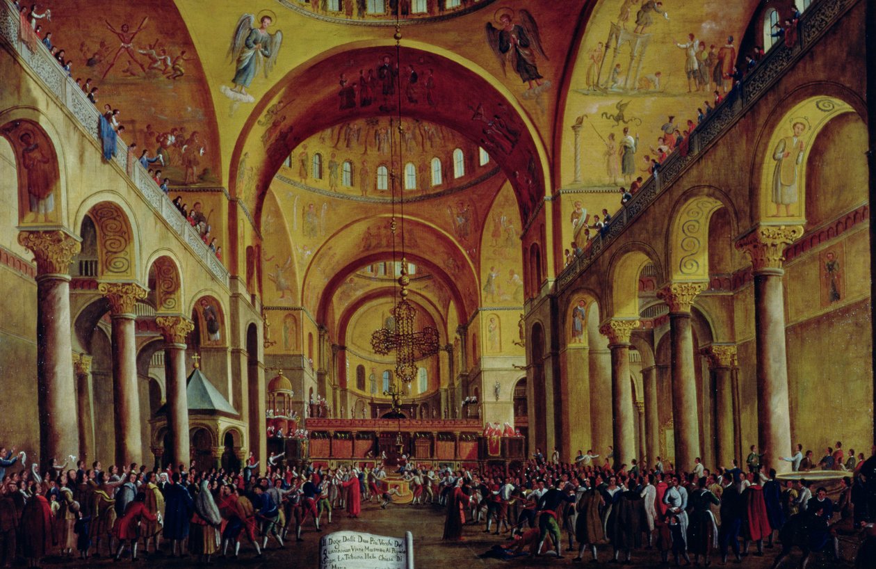 Presentasjonen av den nye dogen for folket i basilikaen San. Marco av Gabriele Bella