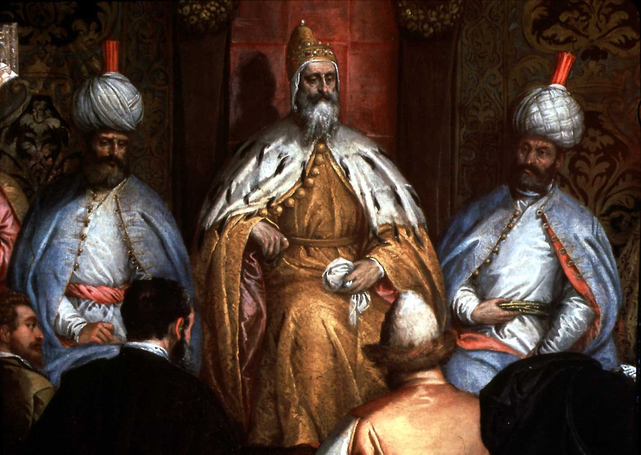 Marino Grimani (1532-1605) mottok den persiske ambassadøren av Gabriele Caliari