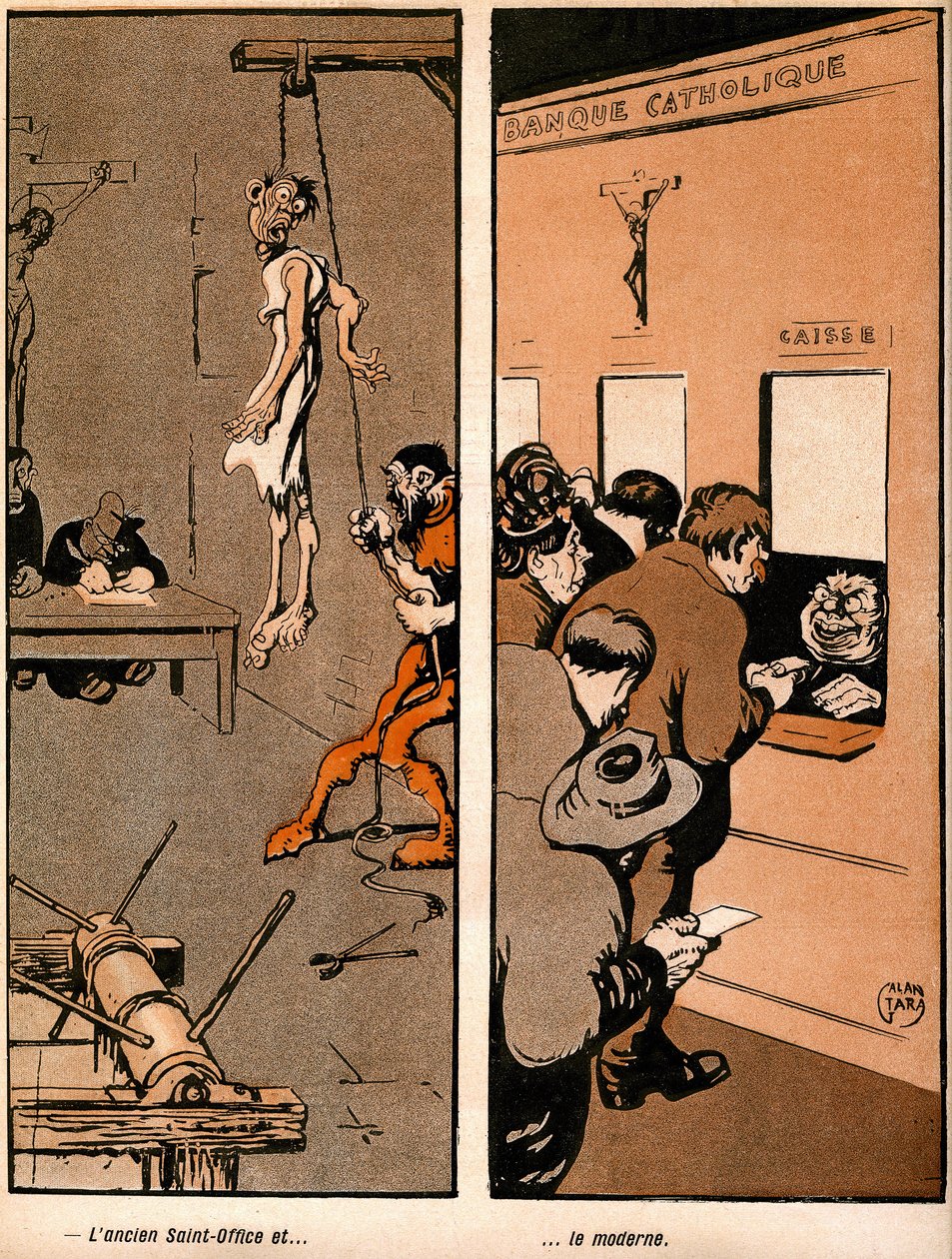 Tegneserie i den franske politiske humordagboken «L'assiette au beurre»» spesial Vatikanet (n°242 av 18. november av Gabriele (1865 1937) Galantara