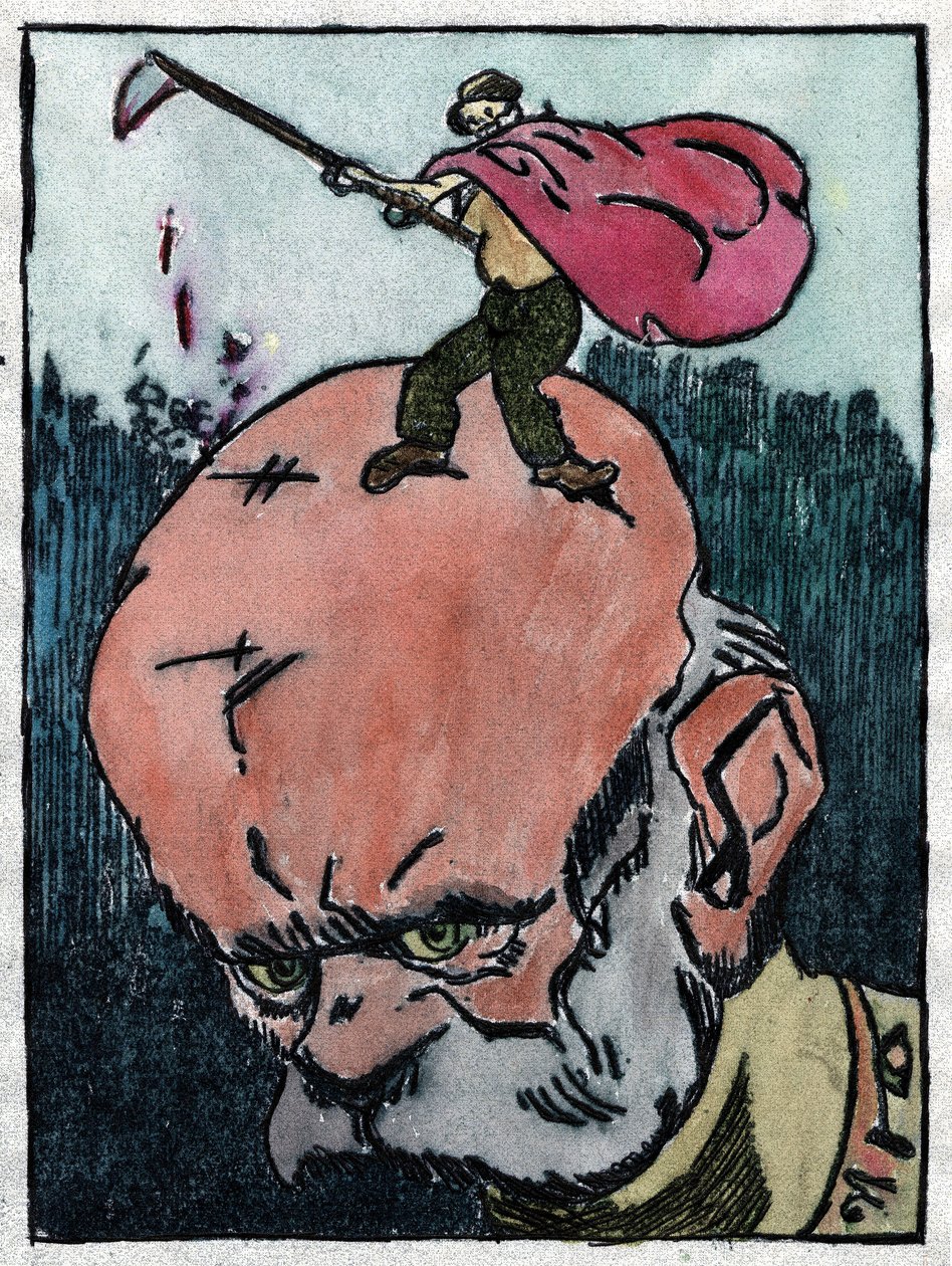 Franz Josef I av Østerrike med døden på hodet som utbryter For et tøft hode! 1915 (gravering) av Gabriele (1865-1937) Galantara