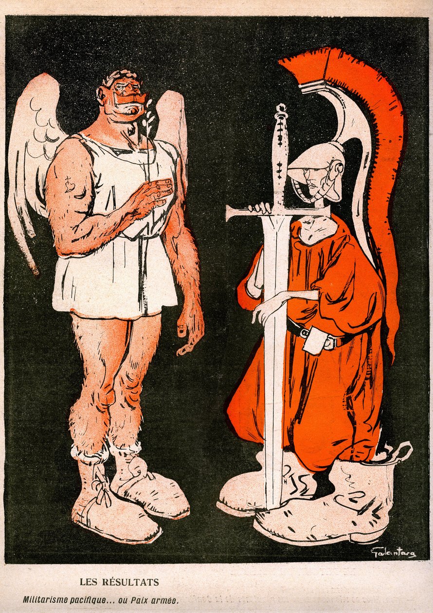 Krig og fred. Allegorie (tegneserie) av Gabriele Galantara (1867-1937) på siste forside av den franske satireavisen "" L'plate au beurre""" nr. 325 av 22. juni av Gabriele (1865 1937) Galantara
