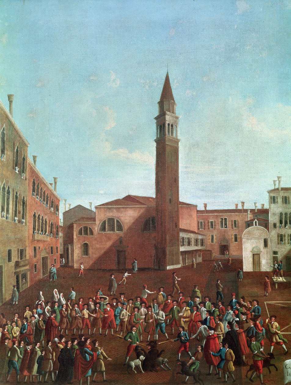Bear Baiting i Campo Sant'Angelo, Venezia (olje på lerret) av Gabriele Bella