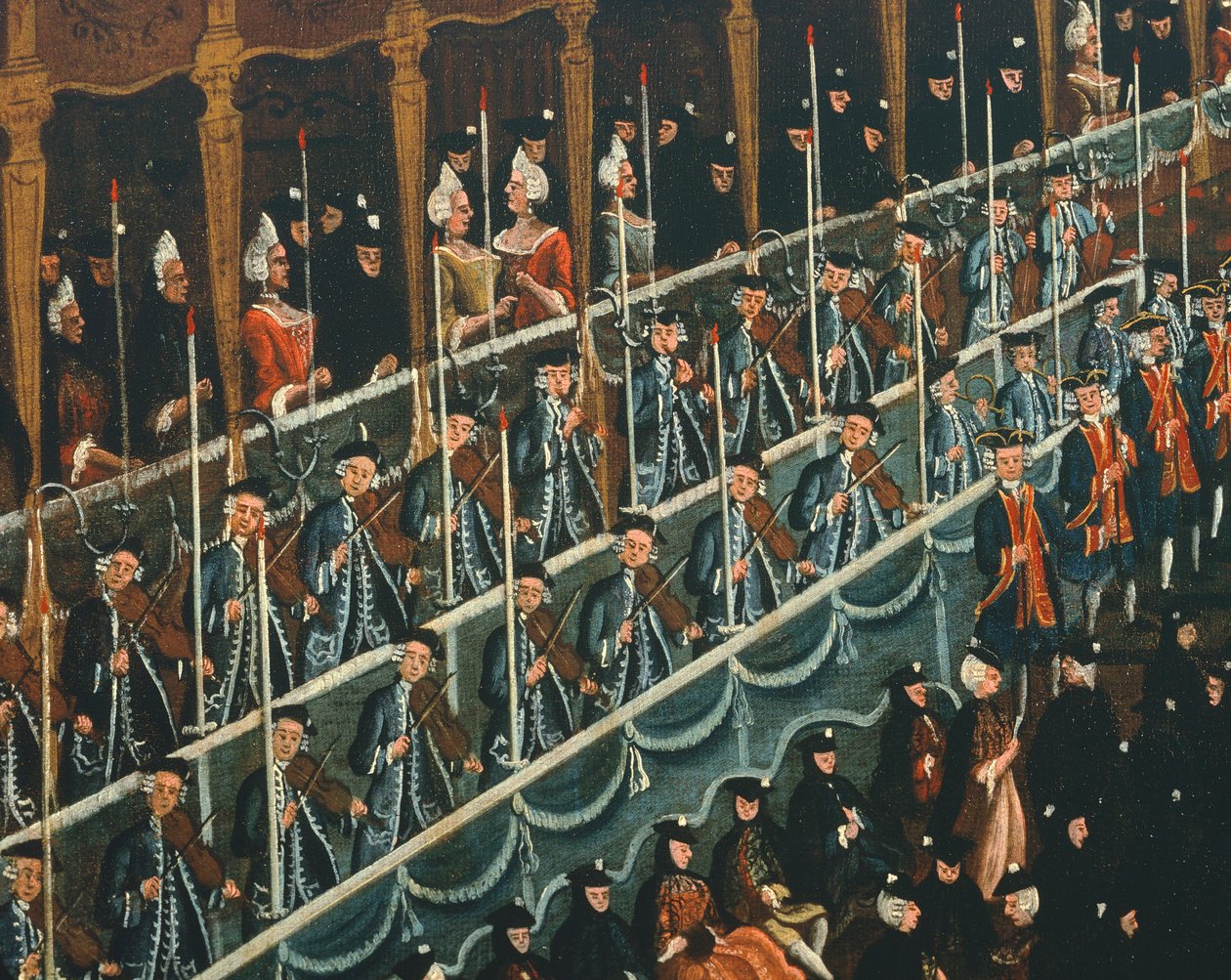 Lunsj på San Benito Theatre tilbudt av Doge til ære for prinsene i nord, Venezia, av Gabriel Bella (1730-1799), olje på lerret, Detalj av Gabriele Bella