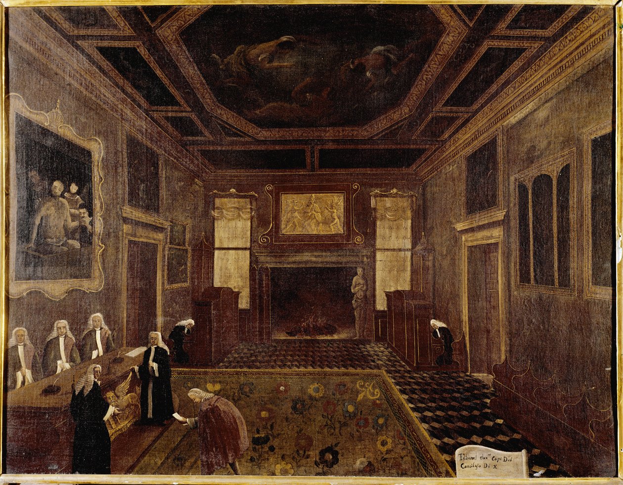 Hall of Council of Ti ved Dogepalasset (Venezia, Sala dei Tre Capi del Consiglio dei Dieci) - Maleri av Gabriele Bella (ca. Venezia, Querini Stampalia Foundation av Gabriele Bella