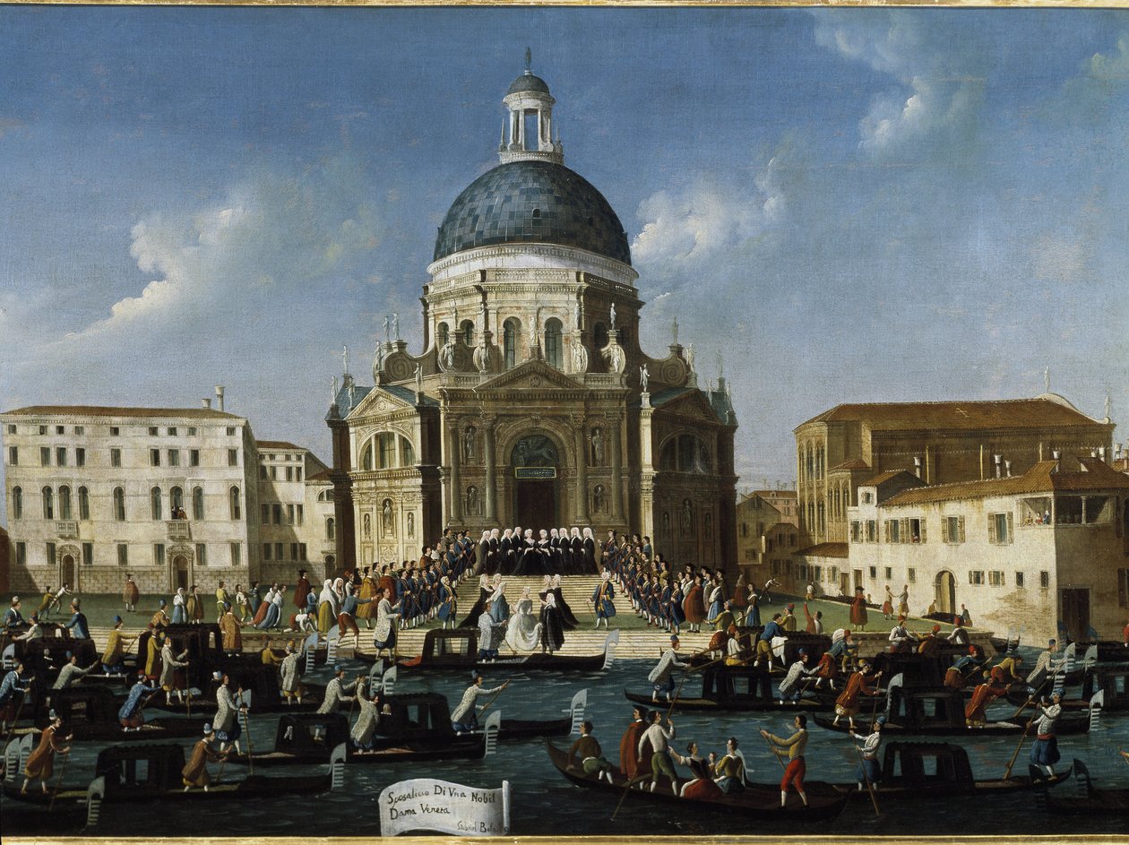 Bryllupet til en adelig dame i Santa Maria della Salute (Ekteskap til en adelig dame i Venezia i Santa Maria della Salute) - Maleri av Gabriele Bella (ca. 1730-1799), 94x148 cm. Venezia, Querini Stampalia Foundation av Gabriele Bella
