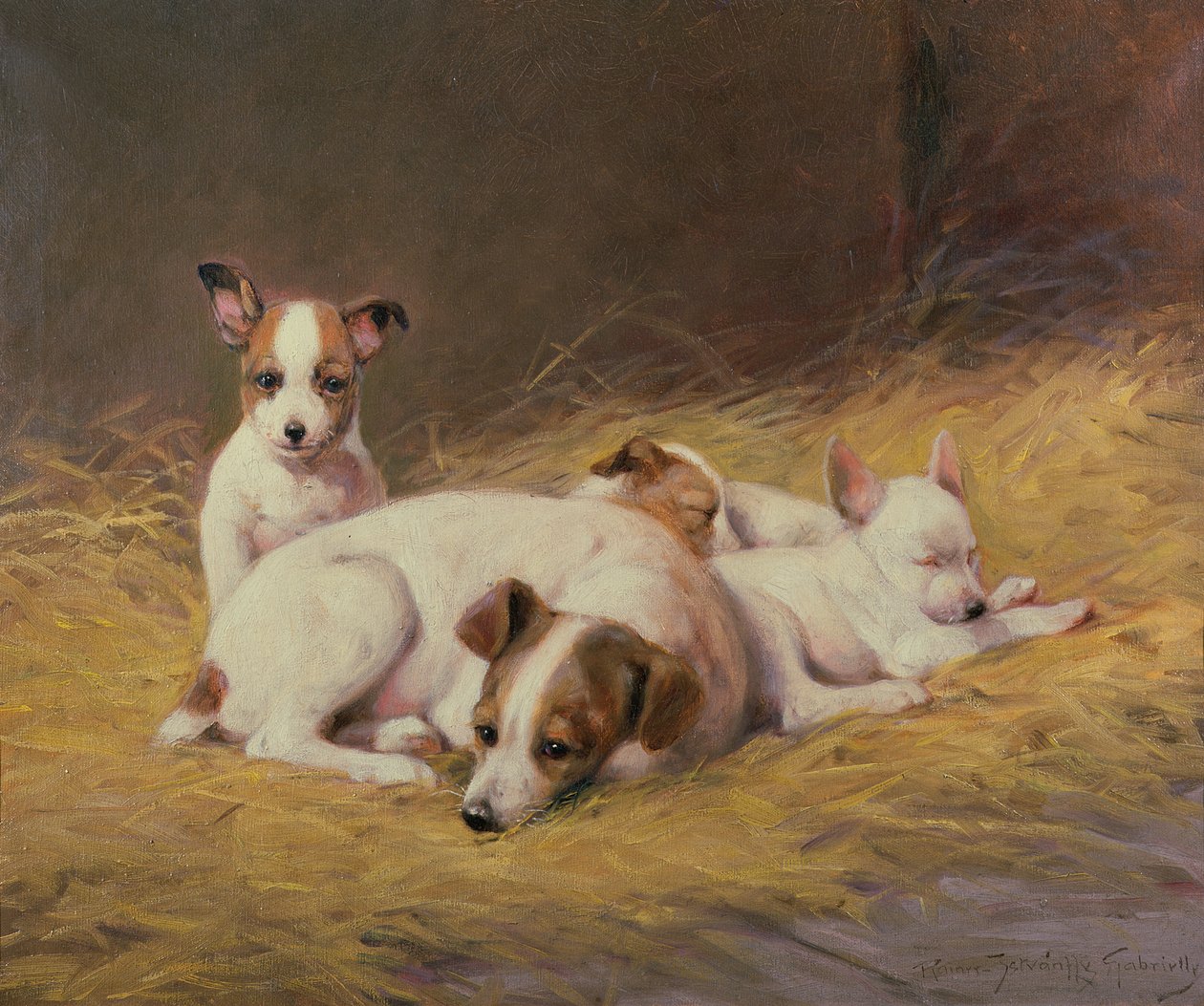 En terrier med tre valper av Gabrielle Rainer Istuanty