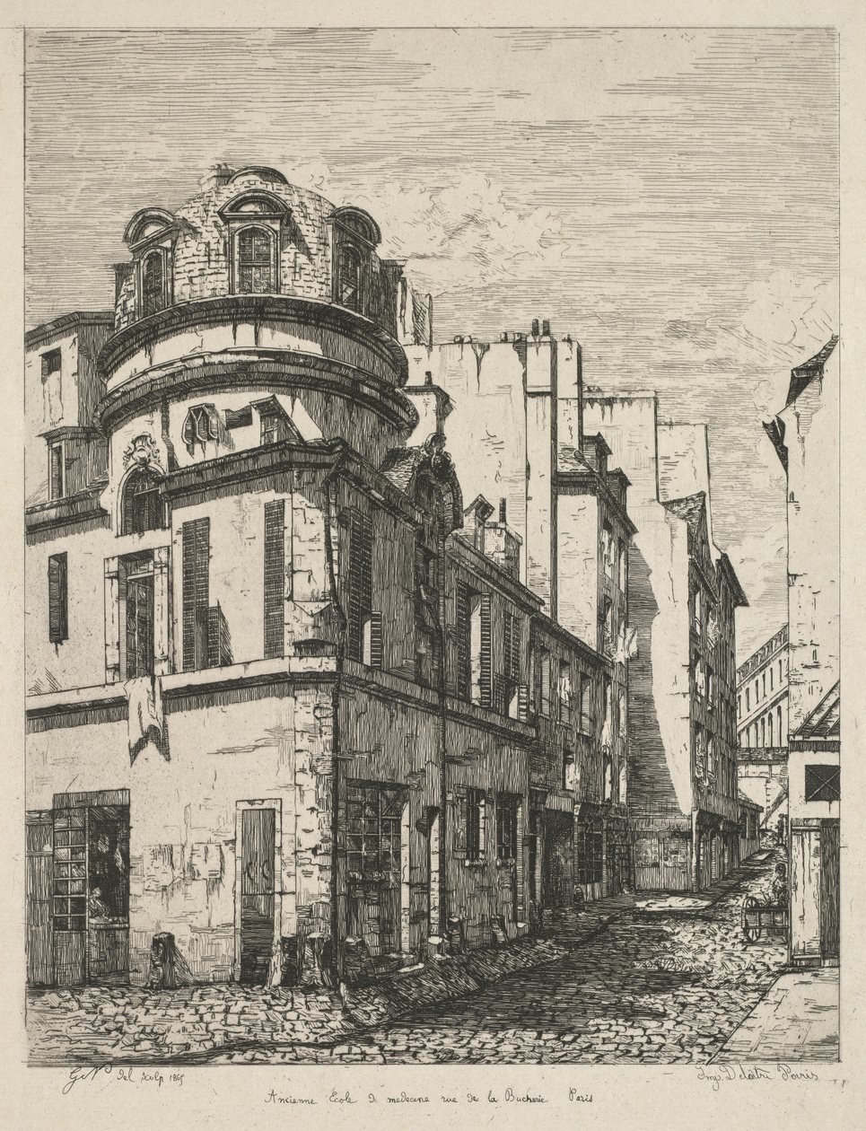 Etsninger av gamle Paris: Tidligere medisinsk skole, rue de la Bucherie av Gabrielle Marie Niel