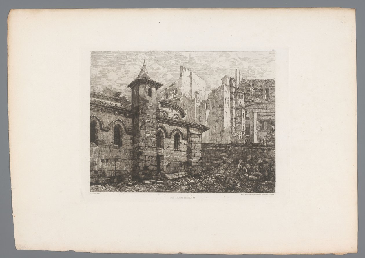 Utsikt over Saint-Julien-le-Pauvre Saint Julian the Poor (tittel på objekt) Frankrike etsen uit 1874 (serietittel) Etsningen i 1874 (serietittel) av Gabrielle Marie Niel