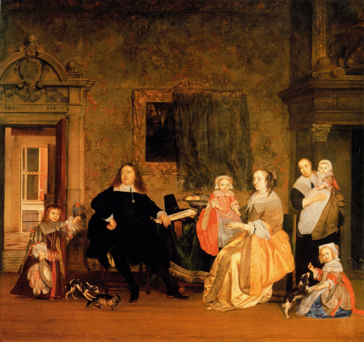 Portrett av Jan Jacobsz Hinlopen og hans familie av Gabriel Metsu