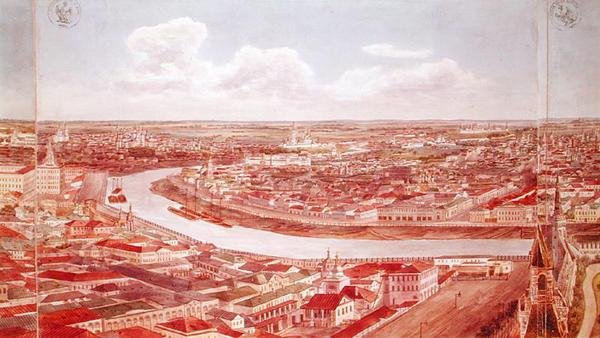 Panorama av Moskva, som viser Moskva-elven, 1819 (wc på papir) (se 170139-170146) av Gadolle