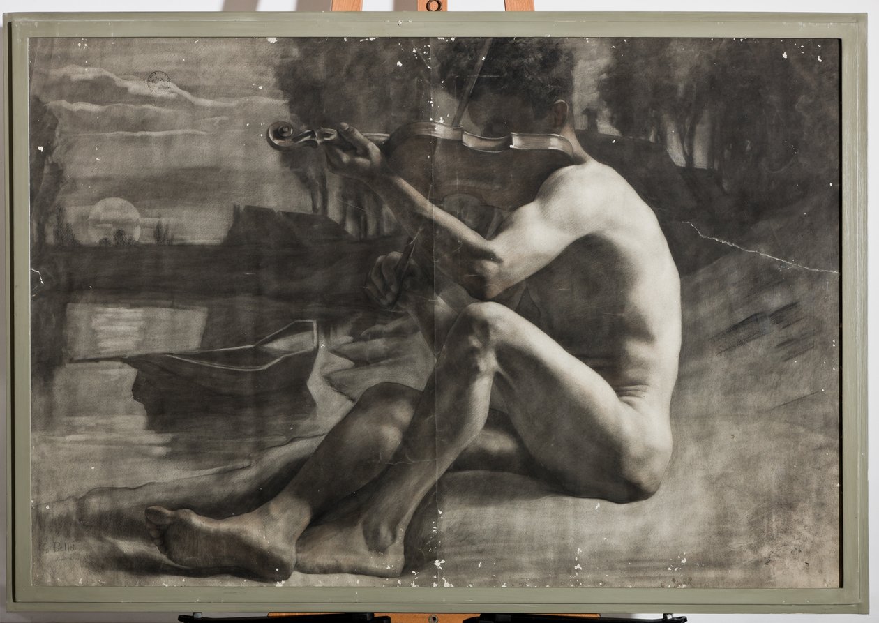 Mannsfigur, naken (kull på papir) av Gaetano Bellei