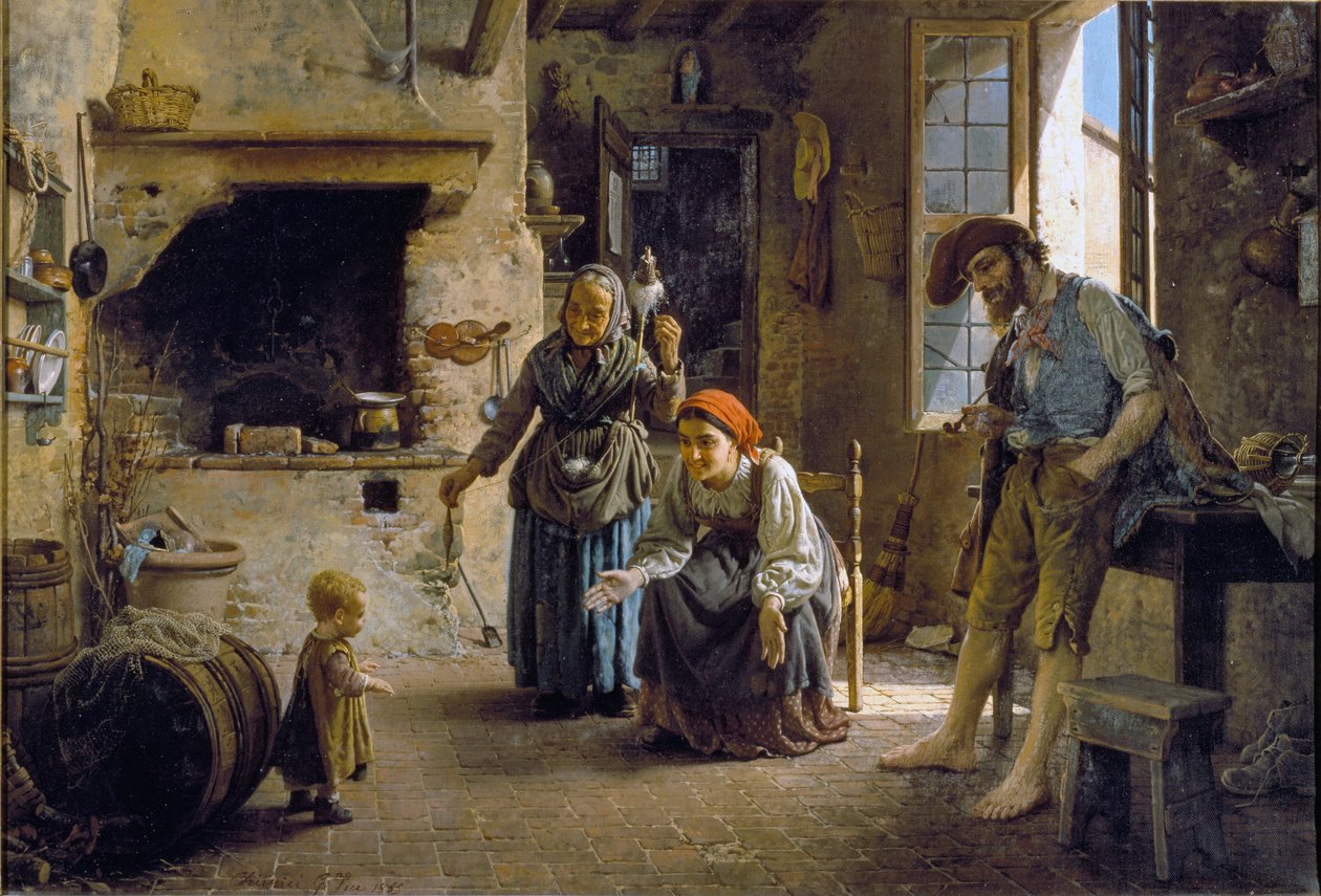 De første trinnene til et barn Maleri av Gaetano Chierici (1838-1920) 1865 Dim 70x100 cm Genes, Galleria d