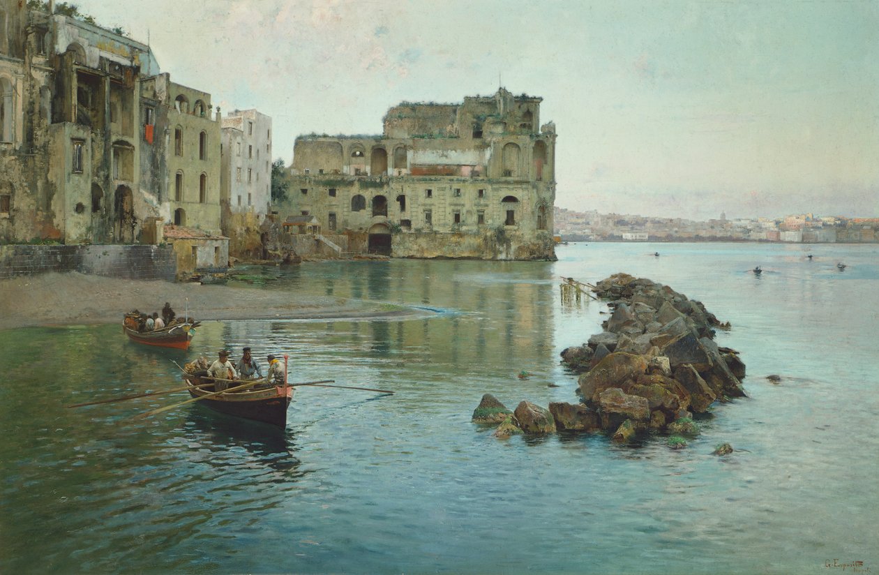 Marina nær palazzo Donn Anna i Napoli av Gaetano Esposito
