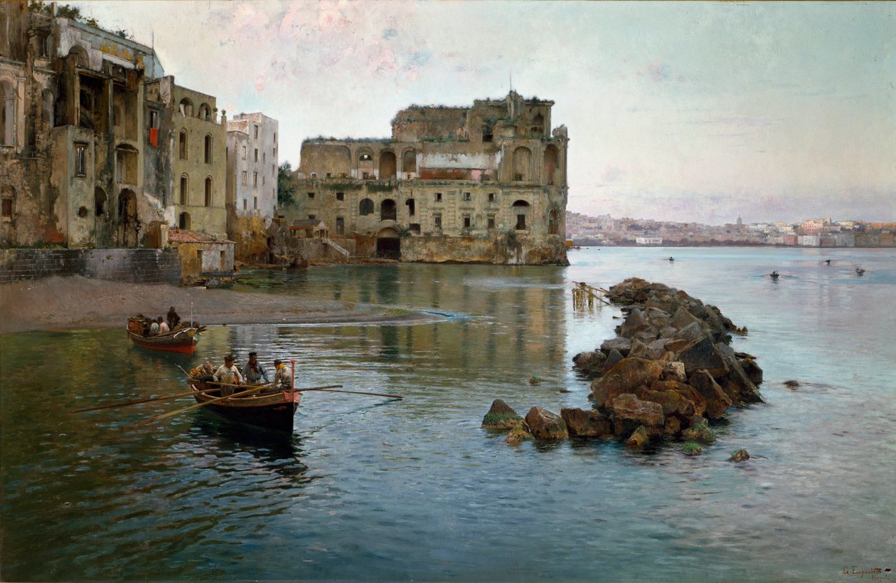 Sjøkysten i Napoli. Maleri av Gaetano Esposito (1858-1911) av Gaetano Esposito