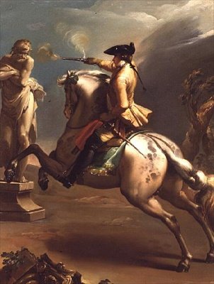 En allegori: En ung rytter som avfyrer en pistol mot en statue av en gammel mann av Gaetano Gandolfi
