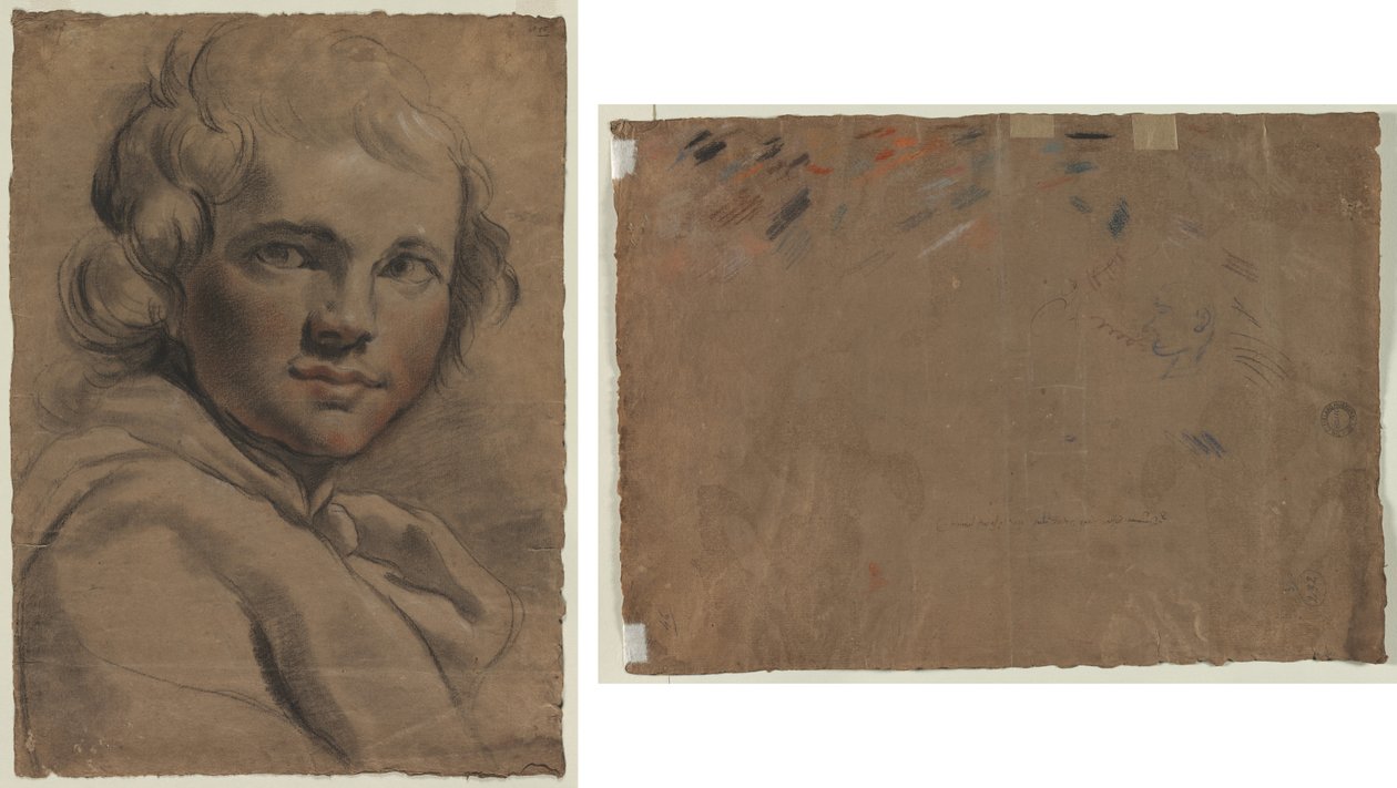 Head of a Young Man (recto) Skisse av et hode (verso) av Gaetano Gandolfi