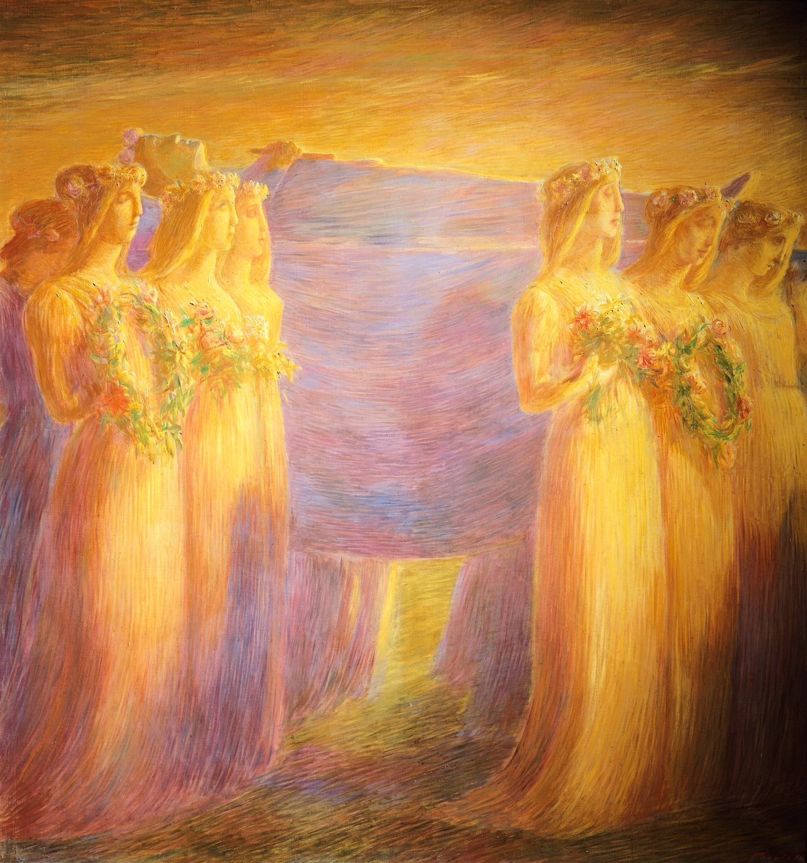 Jomfruens begravelse, av Gaetano Previati (1852-1920), Detalj av den sentrale delen av Gaetano Previati