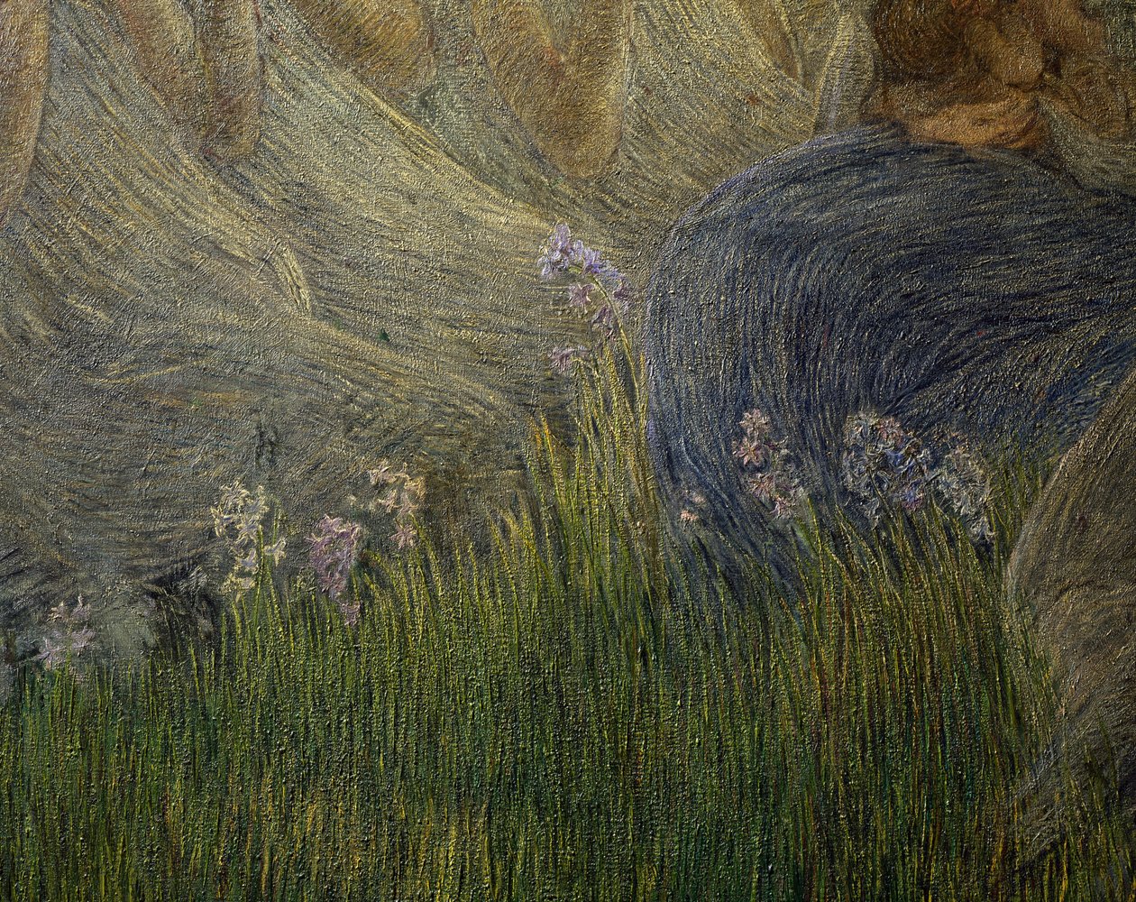 Gress og blomster, detaljer fra The Maternity av Gaetano Previati