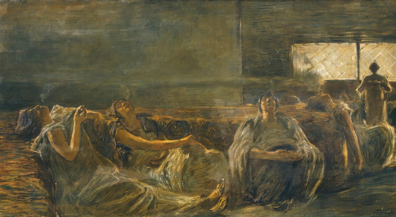 Opiumsrøykerne, av Gaetano Previati (1852–1920). av Gaetano Previati
