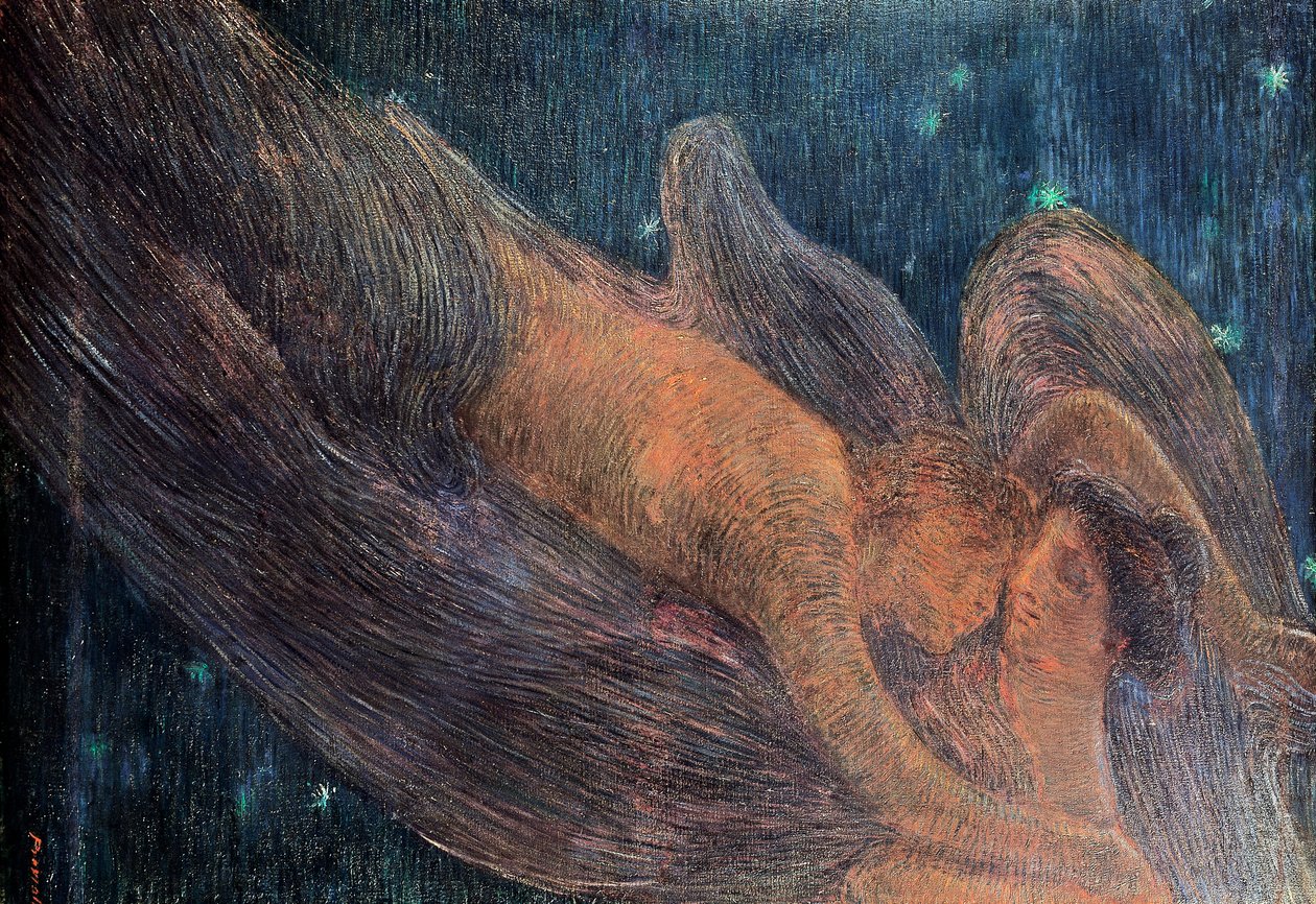 Natten, av Gaetano Previati (1852-1920), olje av Gaetano Previati