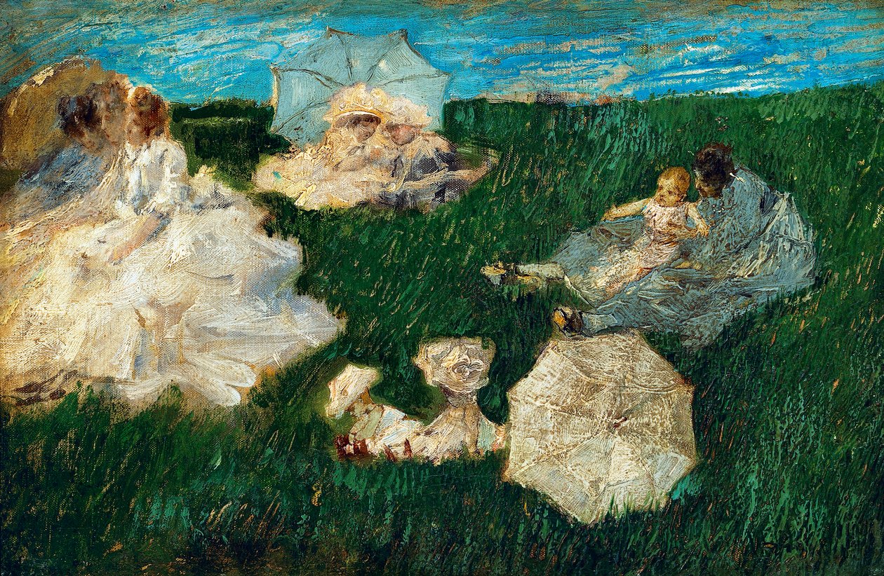Kvinne med barn i hagen av Gaetano Previati