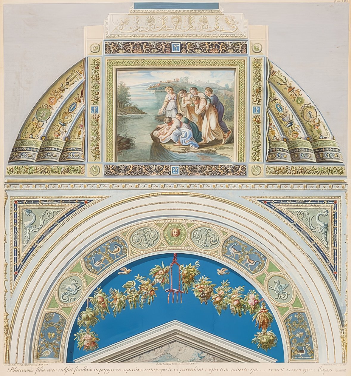 Bezel og hvelvområde med funnet av Moses. 1774 av Gaetano Savorelli