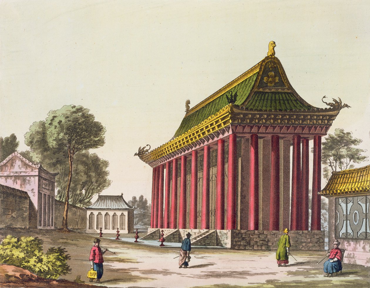 Det europeiske palasset i Yuen-Ming-Yuan, illustrasjon fra Le Costume Ancien et Moderne av Giulio Ferrario, utgitt ca. 1820-30-tallet av Gaetano Zancon