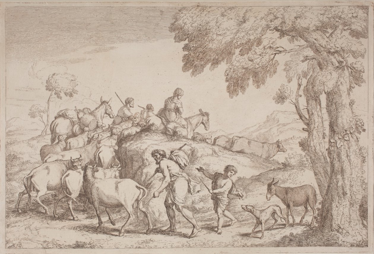 En eldre hyrde sett bakfra av Gaetano Zompini, after Giovanni Benedetto Castiglione