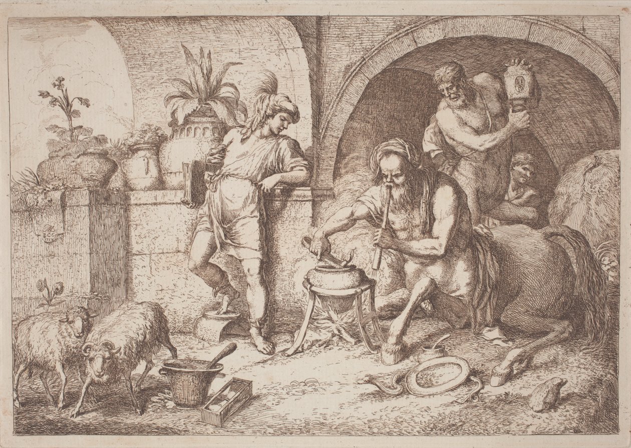 Chiron lærer magi til Achilles av Gaetano Zompini, after Giovanni Benedetto Castiglione