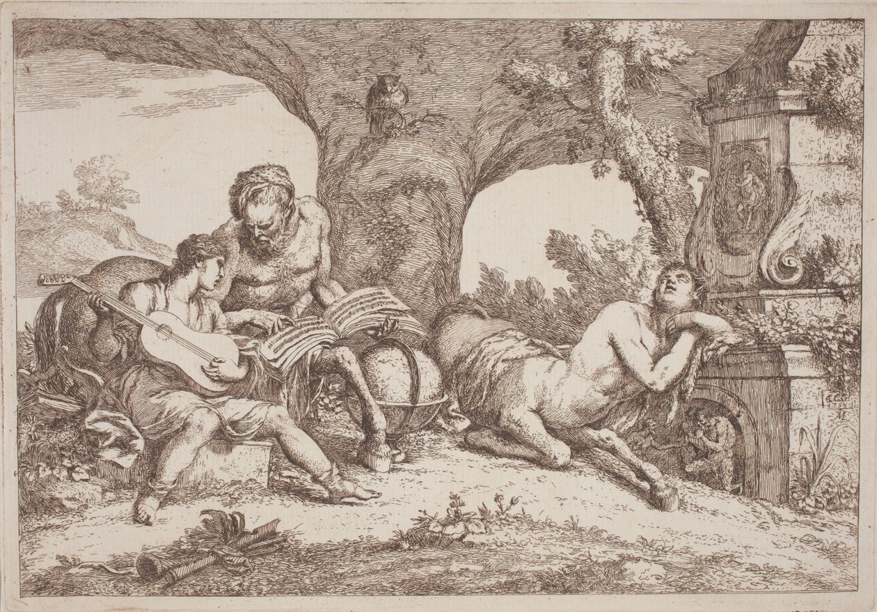 Chiron lærer musikk til Achilles av Gaetano Zompini, after Giovanni Benedetto Castiglione