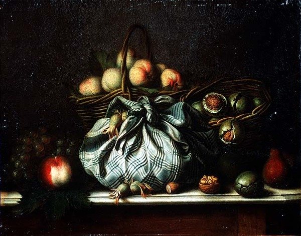 Kurver med frukt, valnøtter og nøtter i en ryggsekk, 1733 av Gagneux