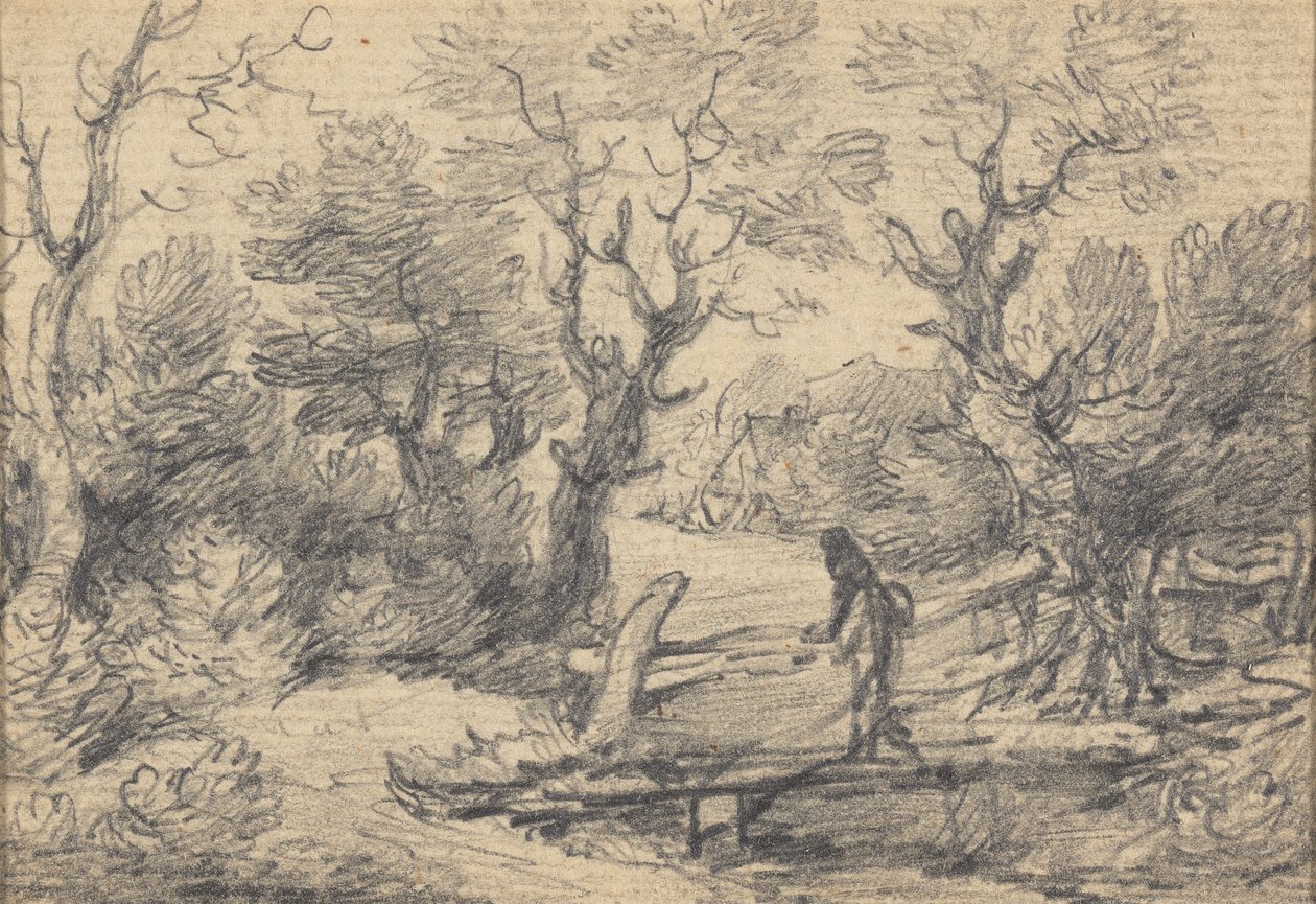Landskap med figur på gangbro av Gainsborough Dupont