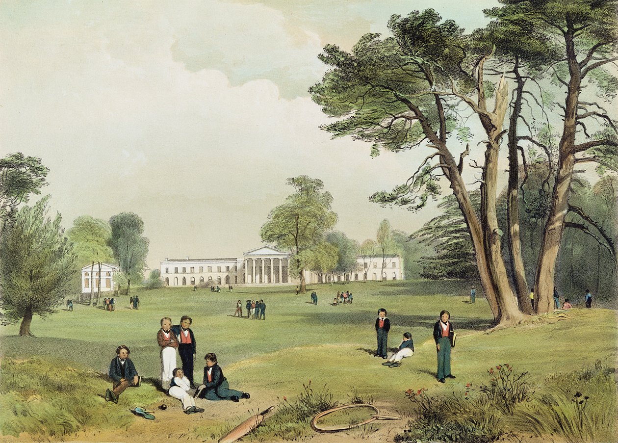 Protestant Dissenters' Grammar School & Chapel, Mill Hill, Middlesex, hentet fra naturen av D. Fowler ca. 1830 av Gale Robert Leake