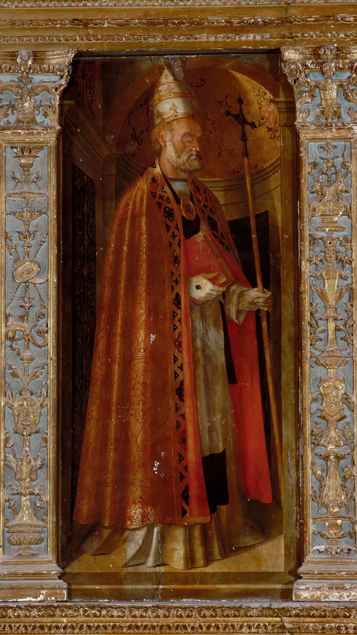 Fødselspolyptyken, sidepaneler med de hellige Peter, Paul, Clement og Magdelene, detalj av Saint Clement av Galeazzo and Aleni Tommaso fl.1505 15) Campi