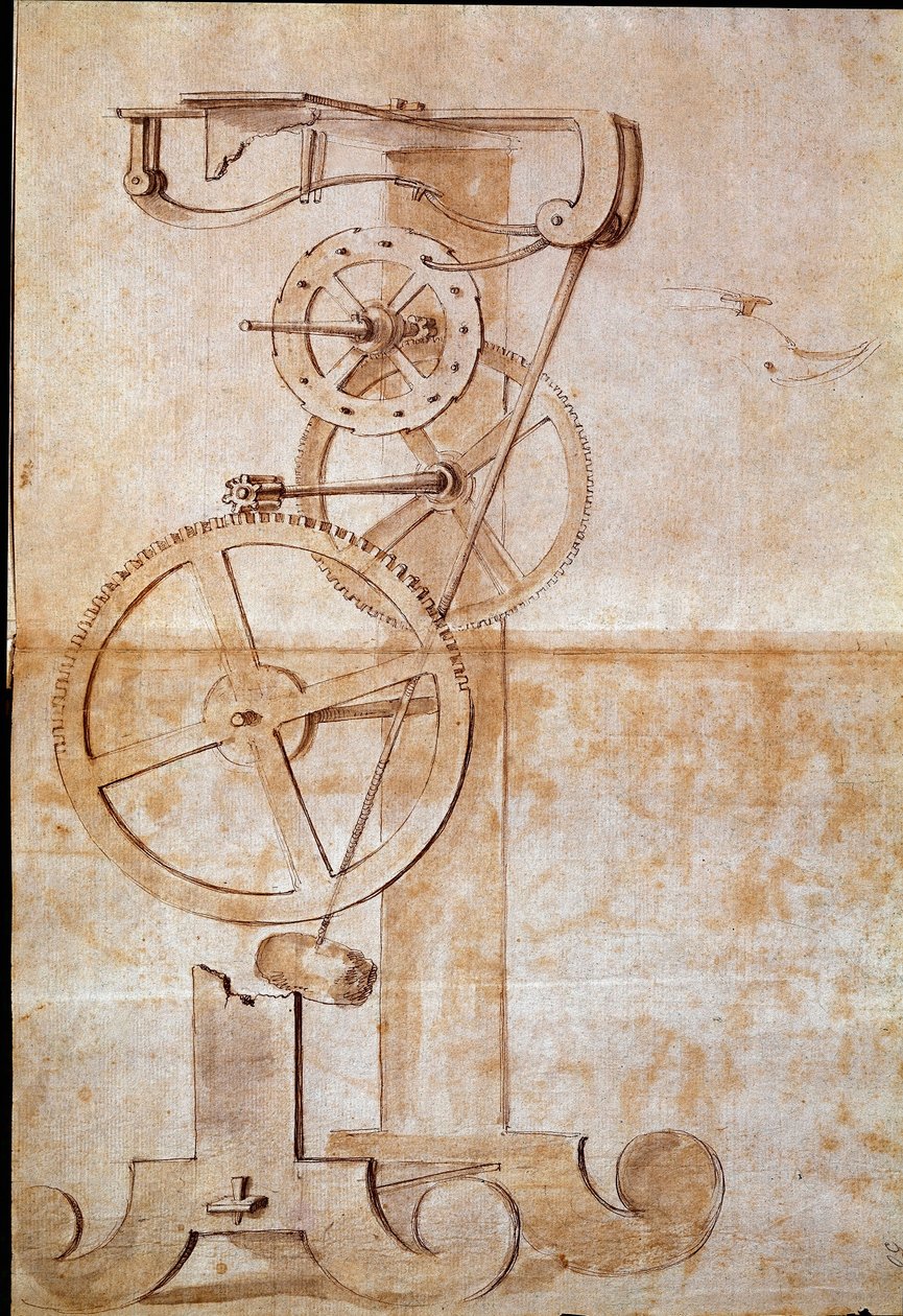 Se en veiende pendel studert av den italienske astronomen og fysikeren Galileo Galilei dit Galilee (1564-1642) i 1638 for å måle tid. Tegning. Firenze, Nasjonalbiblioteket av Galileo Galilei
