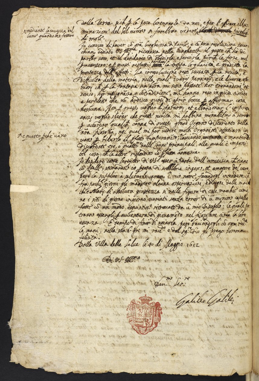 Egerton MS 48 f.10 Brev av Galileo Galilei