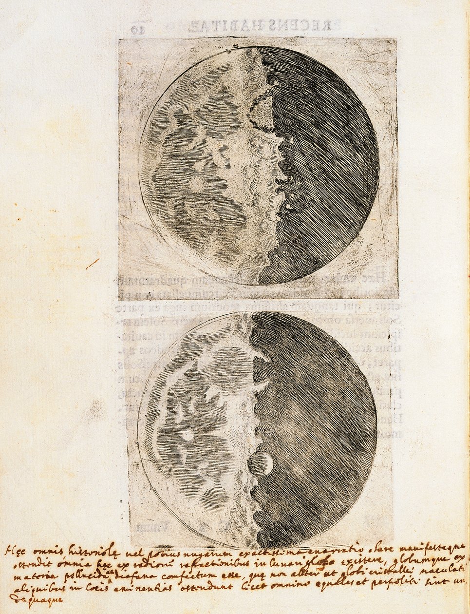 Sidereus Nuncius (Starry Messenger) med tegninger av månens faser og overflate av Galileo Galilei
