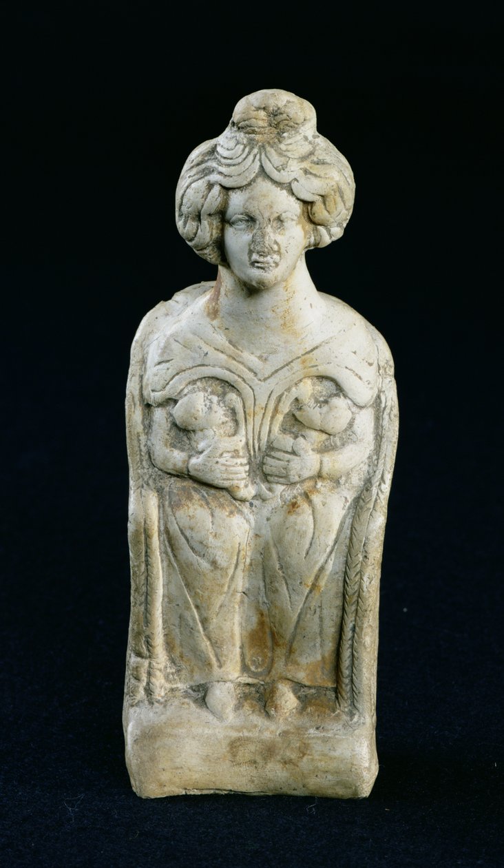 Statuett av en morgudinne som ammer to barn (hvit terrakotta) av Gallo Roman