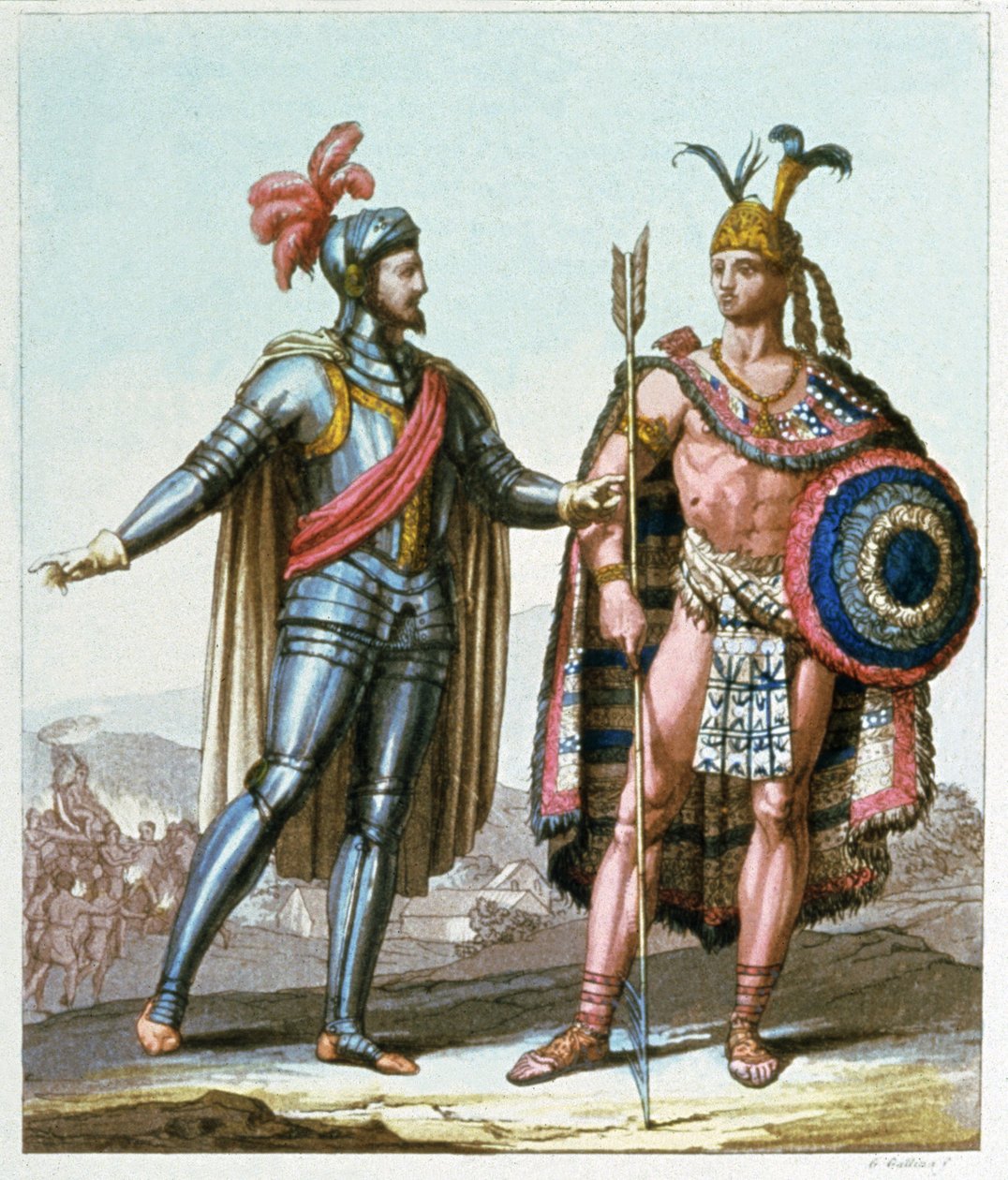 Hernan Cortes møtte Montezuma II i 1519 av Gallo Gallina