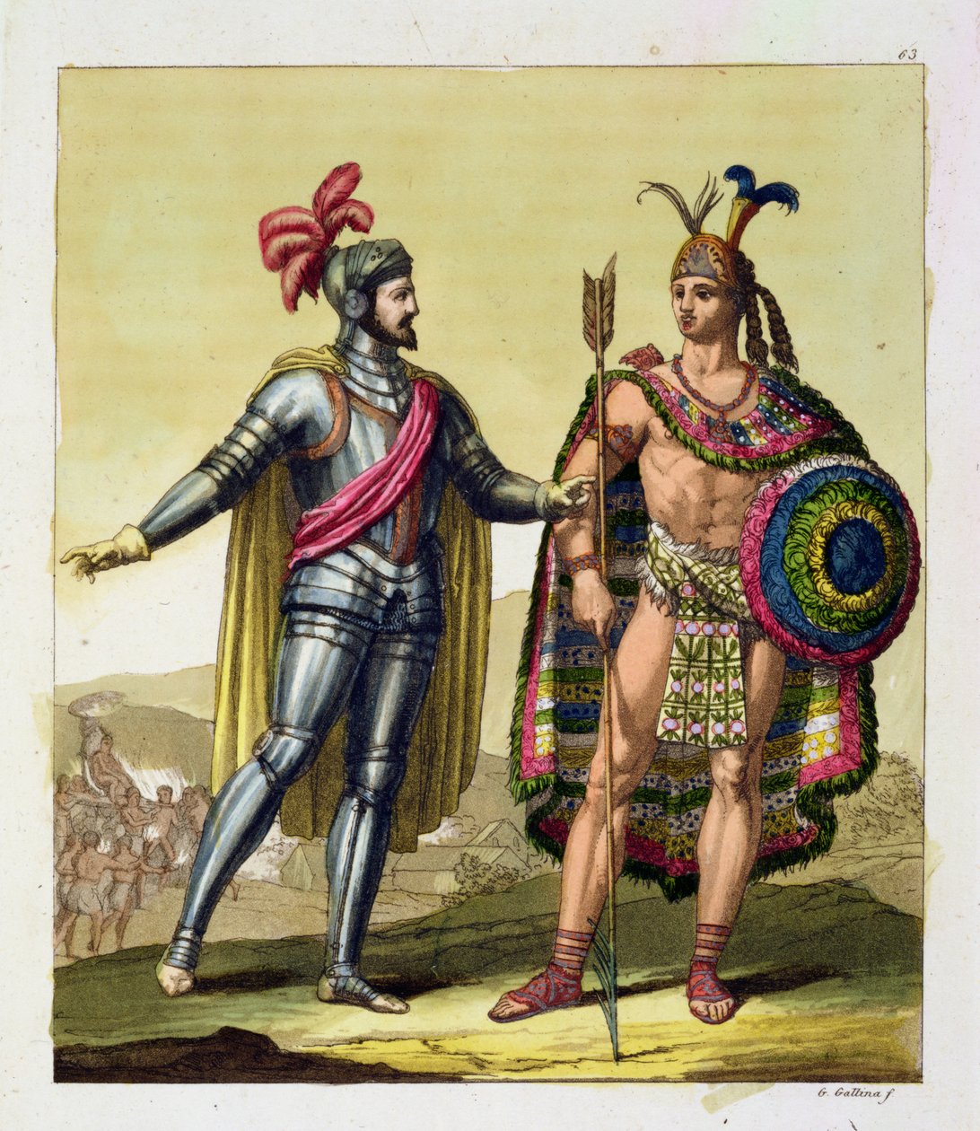 Møtet mellom Hernando Cortes (1485-1547) og Montezuma II (1466-1520), fra 
