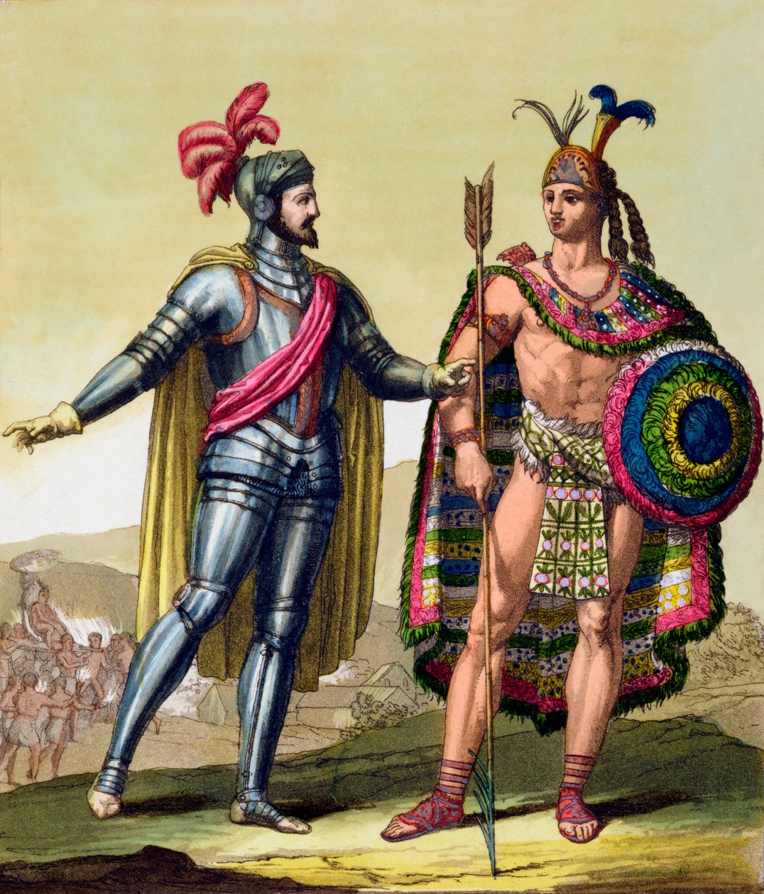Møtet mellom Hernando Cortes og Montezuma II, Mexico, 1519 c1820-1839 av Gallo Gallina