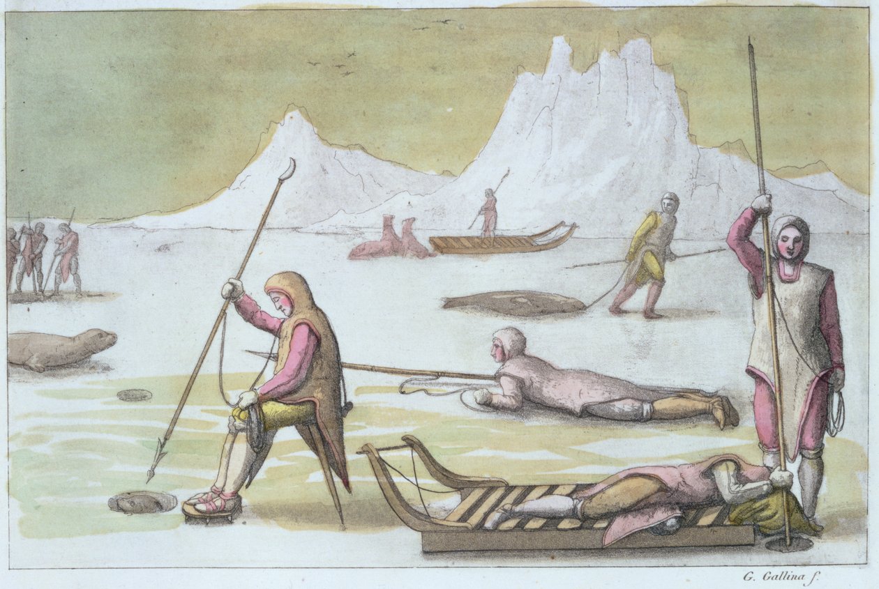 Waiting on the Ice, detalj fra Sel Hunting (se også 109095) av Gallo Gallina