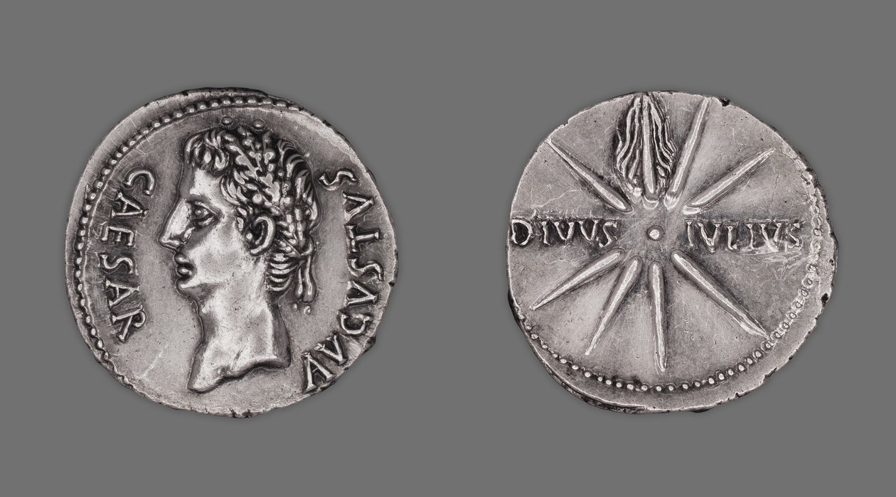 Denarius skildrer keiser Augustus, 19-18 f.Kr av Gallo Roman