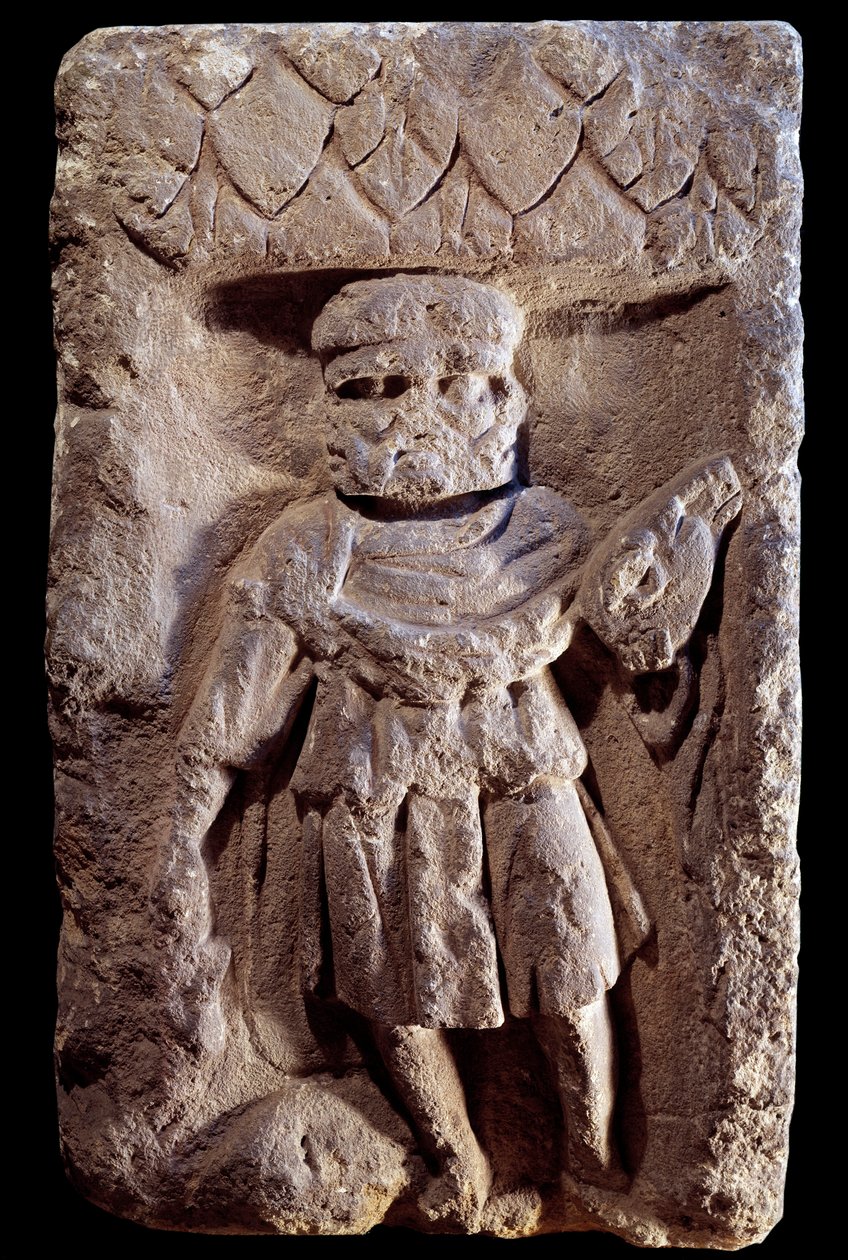 Gallo-romersk kunst: tricefale divinitter eller Merkur har tre hoder. Relieff på stein. 1. århundre f.Kr. - 5. århundre e.Kr. Paris, Musee Carnavalet av Gallo Roman