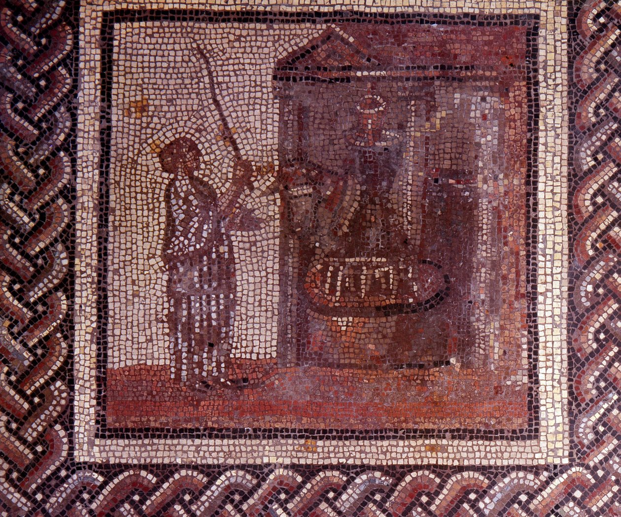 Gallo Roman Art: mosaikkbelegg som representerer en rustikk kalender. Verket har slipeskiven. Slutt 2., begynnelsen av 3. århundre etter JC. Fra Saint-Romain-en-Gal (Rhône). Saint Germain en Laye, Nasjonalmuseet for arkeologi av Gallo Roman