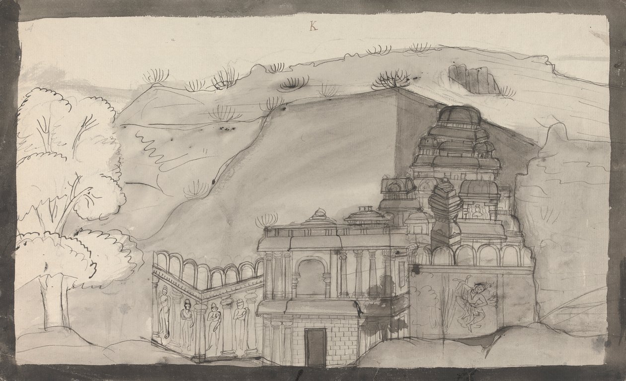 Interiør i et Ellora Cave Temple av Gangaram Chintaman Tambat