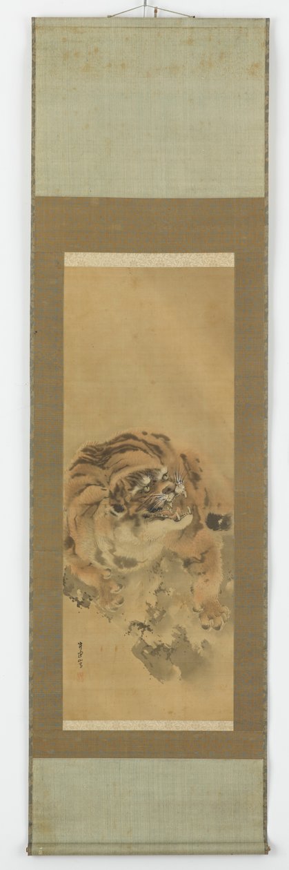 En hukende, snerrende tiger, Edo-periode, tidlig på 1800-tallet. av Gantoku Aoki