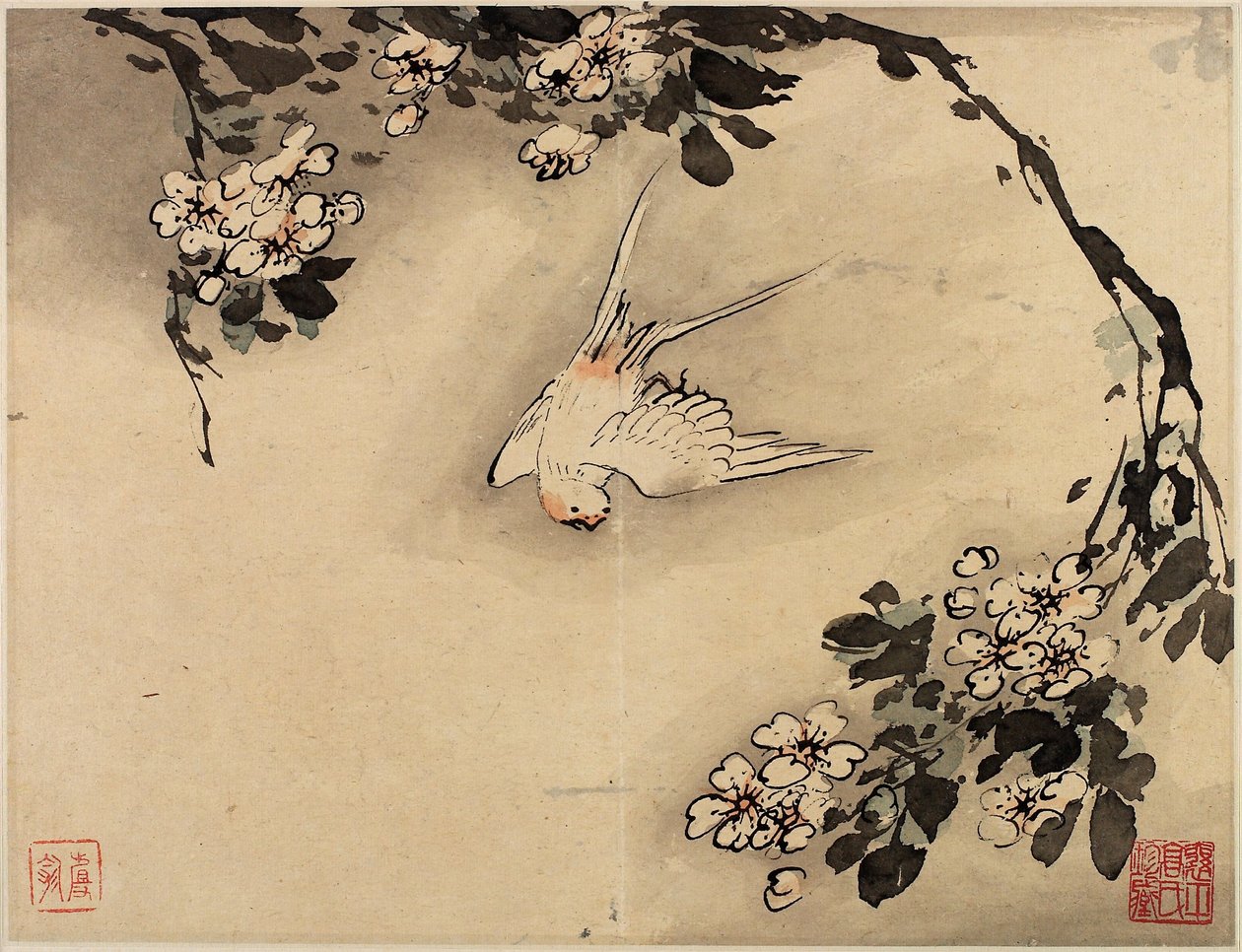Fingermaleri av blomster og fugler fra et album med ti blader av Gao Qipei