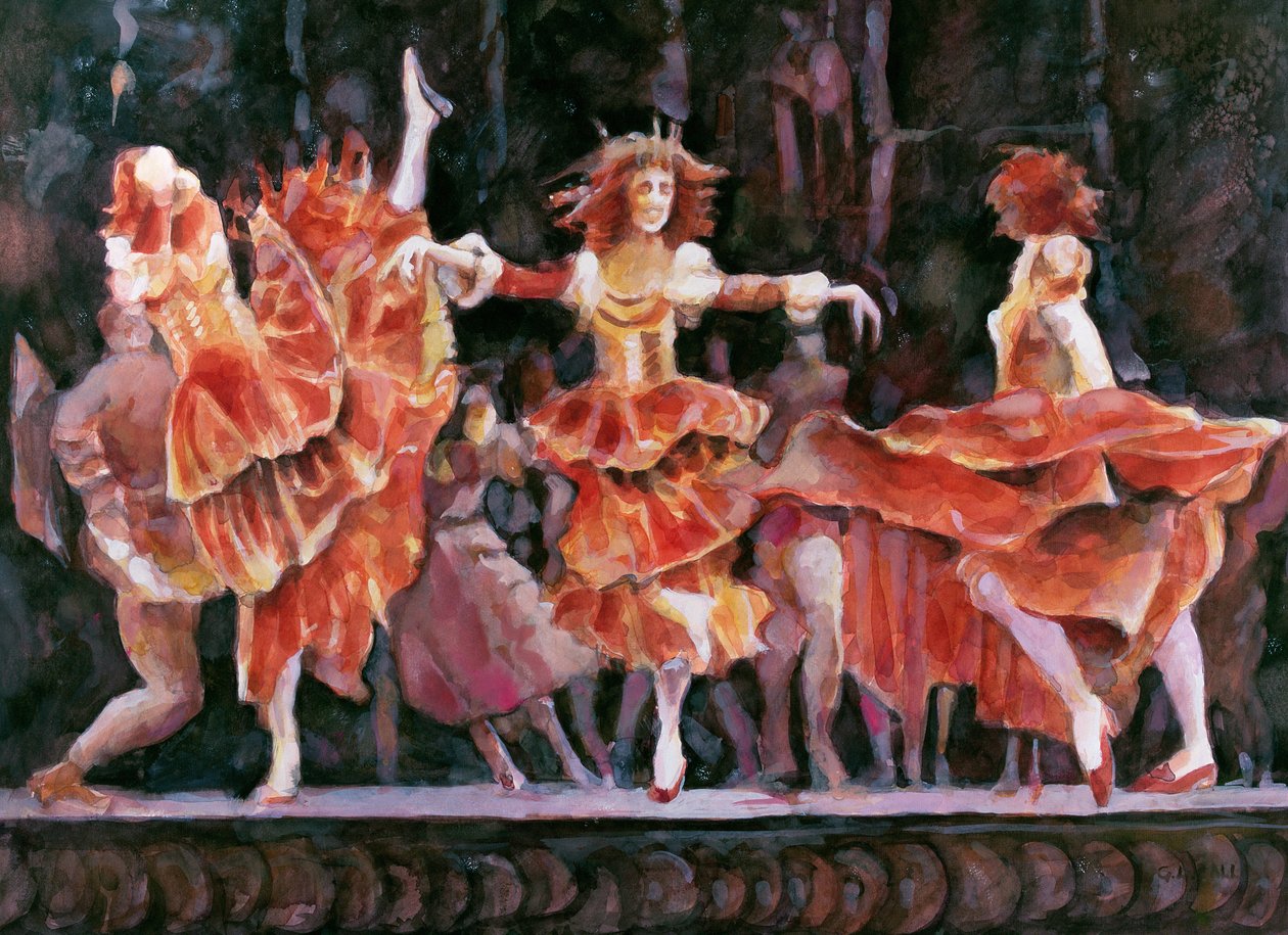 Scene fra Romeo og Julie, Royal Ballet, Covent Garden (wc på papir) av Gareth Lloyd Ball